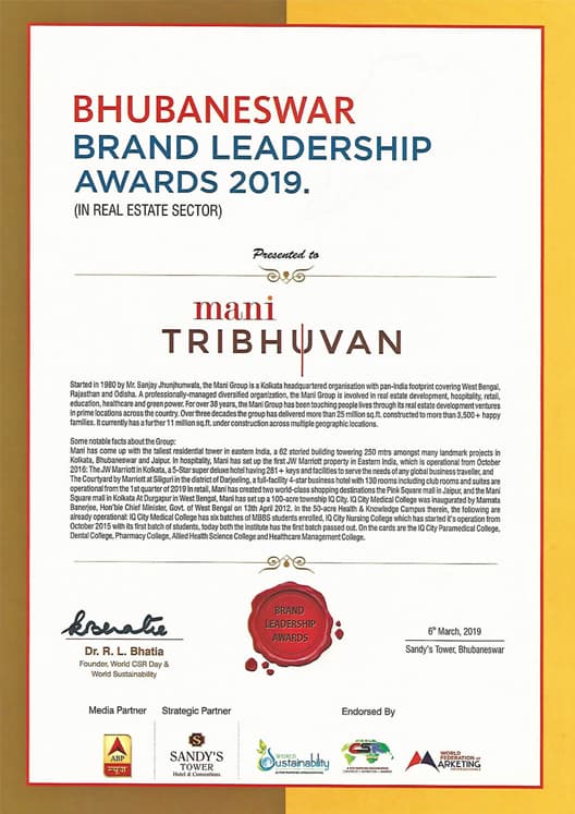 BHUBANESWAR BRAND LEADERSHIP AWARD 2019 (Certificate)
